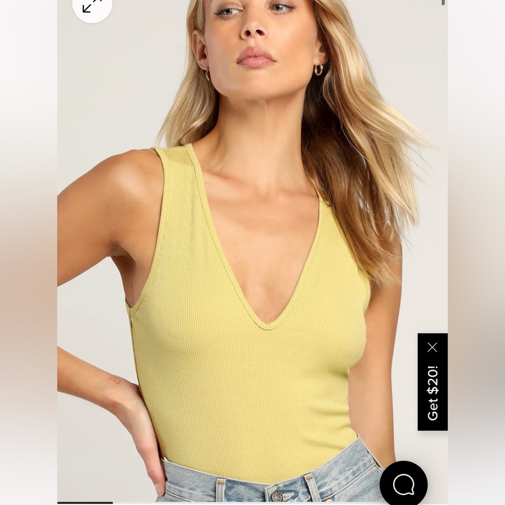 Lulus Feeling Fun Light Green Ribbed V-Neck Bodysuit, small (never worn)